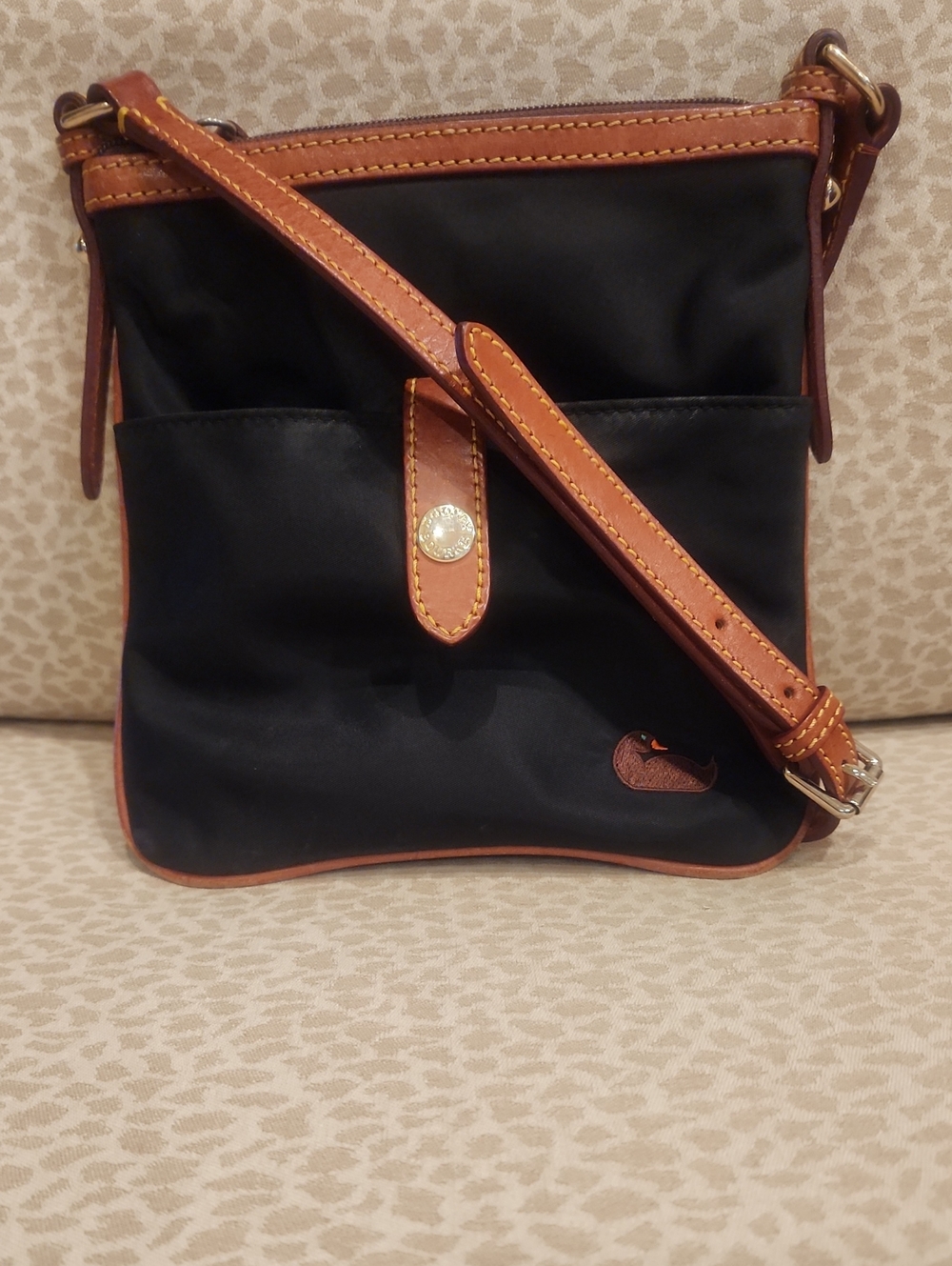 Dooney & Bourke Black Nylon Crossbody with Brown Leather Trim
